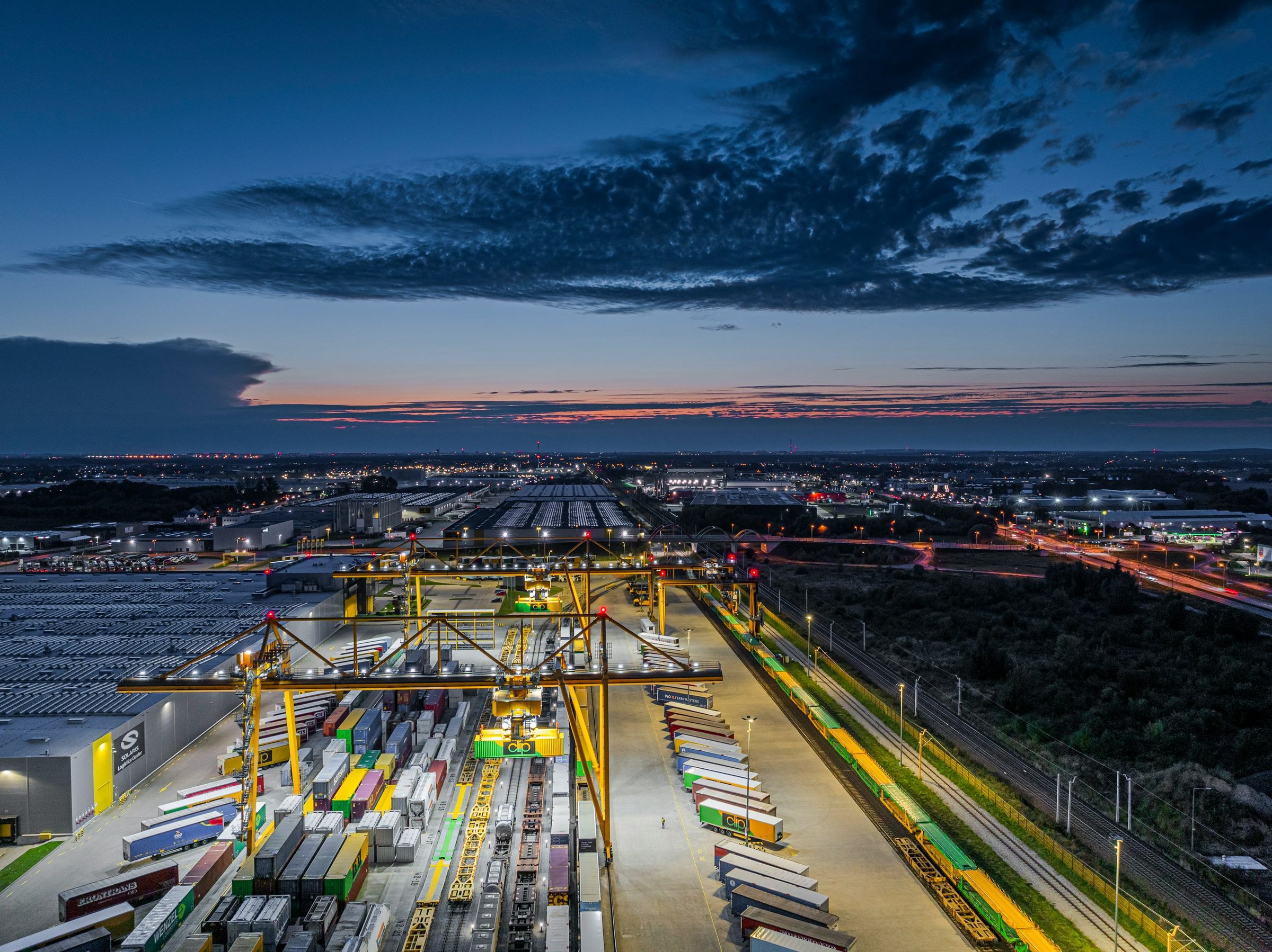 Stacked shipping containers at a port terminal